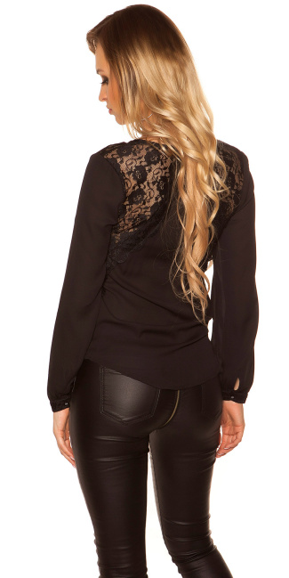 blouse met warp optic en kant zwart